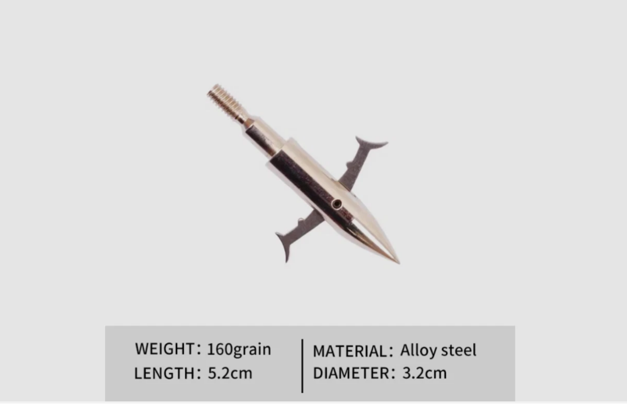 160 grain ukarrowheads folding broadhead arrowhead with two blades for hunting, shown in a close-up image.