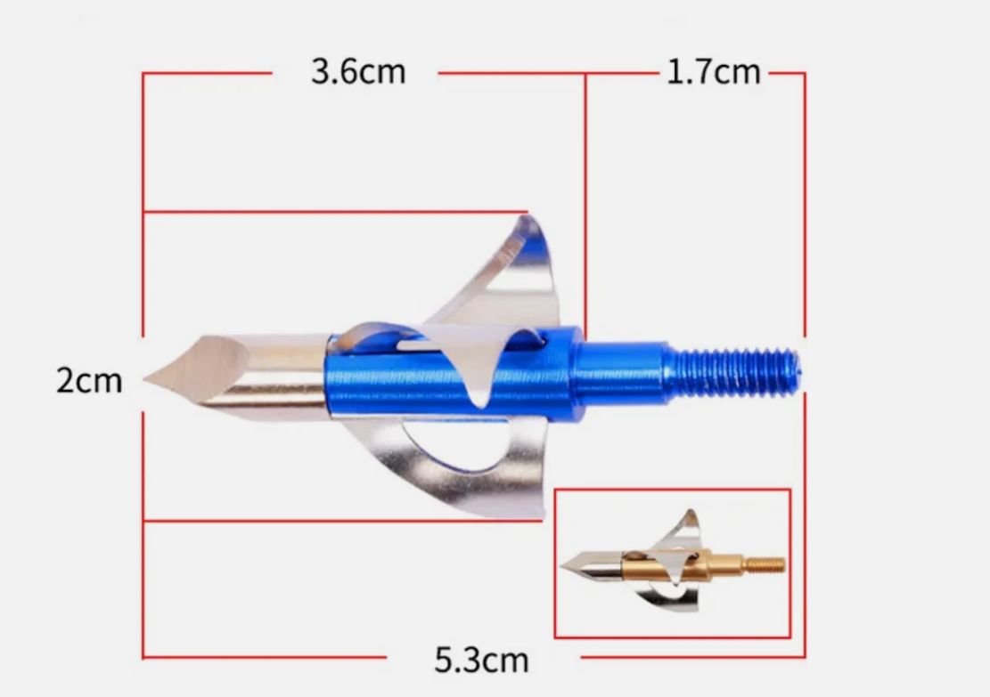 UKarrowheads 3-blade curved broadhead, 100 grain arrowhead for hunting and archery, shown in the product image.