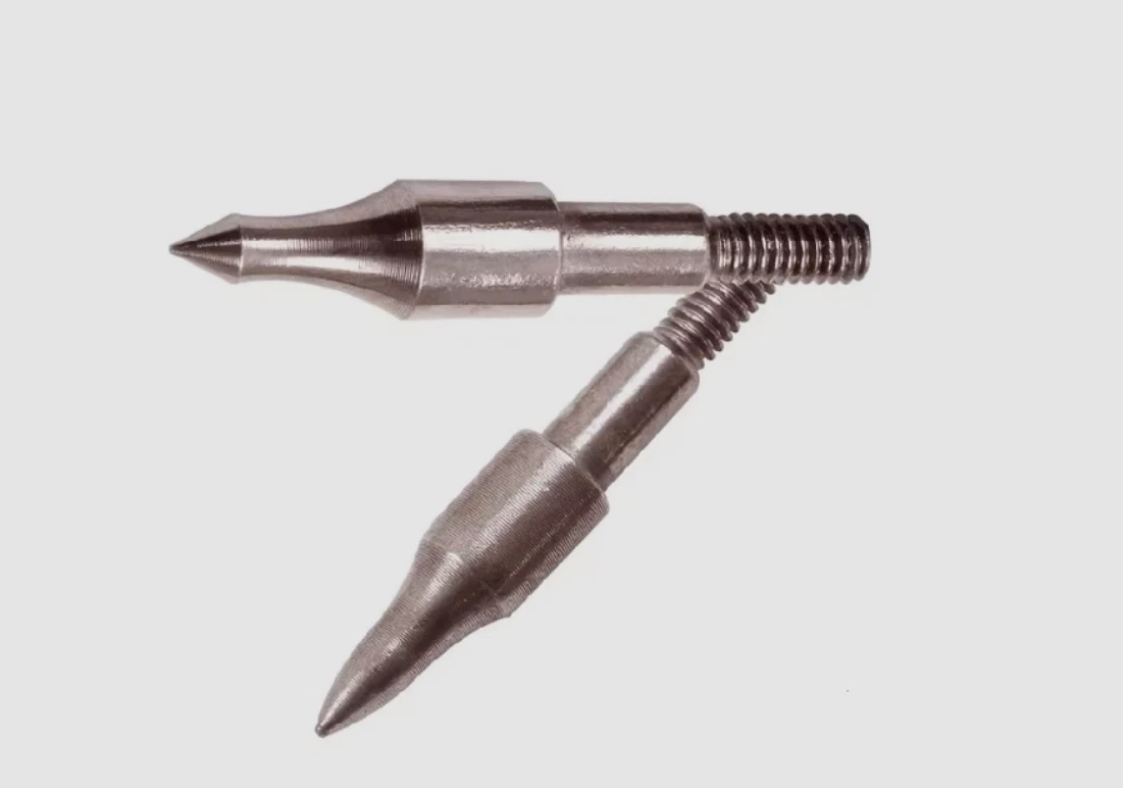 Stainless steel target arrow points, 100 grain, ukarrowheads brand, shown in a close-up image of arrowheads for archery.