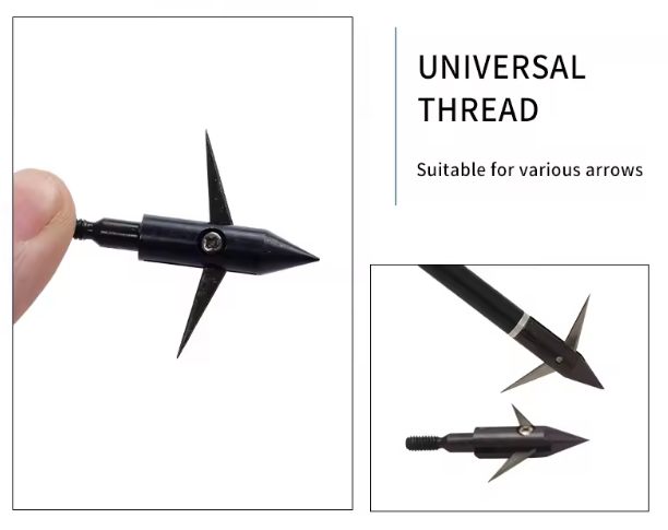 UKarrowheads 100 Grain 2-Blade Folding Broadhead arrowhead, sharp metal tip designed for hunting and archery.