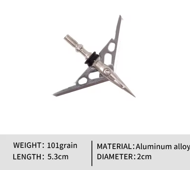 UKArrowheads 101 Grain 2-Blade Folding Broadhead arrowhead with sharp blades, designed for bow hunting and archery use.